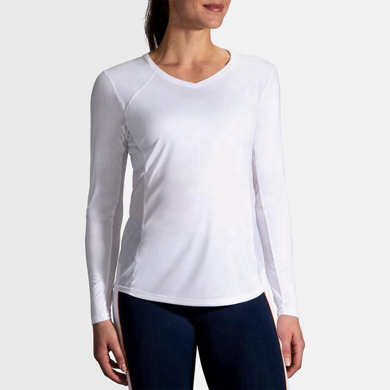 Camiseta Manga Longa Para Corrida Brooks Stealth Feminino Brasil - Branco (76843WFVR)